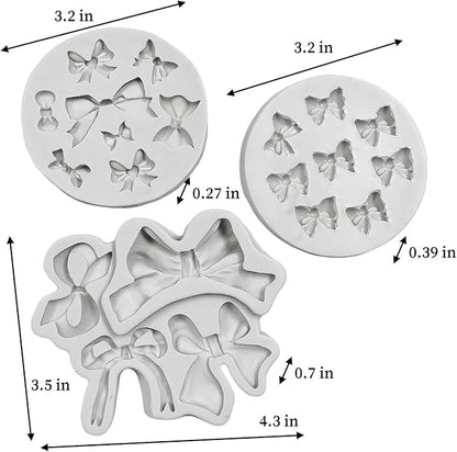 3PCS Bow Silicone Molds, Cute Bow Chocolate Molds Fondant Molds, Handmade Candy Gummy Jello Cupcake Topper Mold, Polymer Clay Soap Resin Plaster Art Craft Mould Birthday Party Wedding Cake Decorating