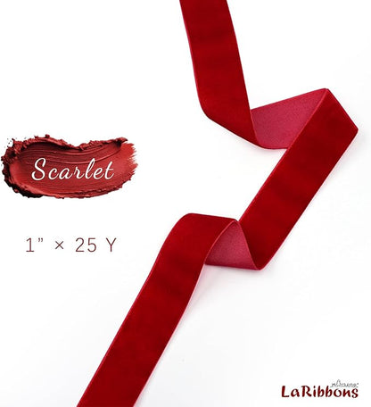 LaRibbons Thin Velvet Ribbon 1 Inch x 25 Yards, Red Velvet Ribbon for Christmas Tree, Gift Wrapping, Wreath Bow, Outdoor Decoration