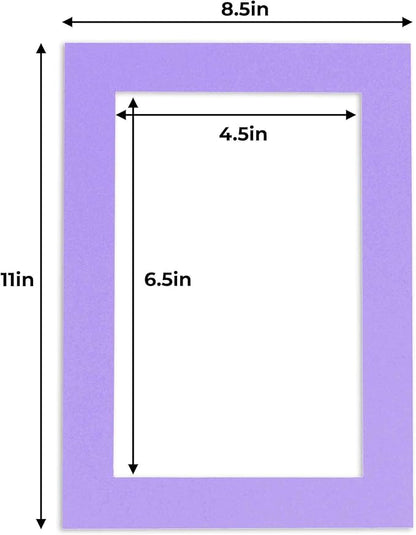 5x7 Mat for 8.5x11 Frame - Precut Mat Board Acid-Free Light Purple 5x7 Photo Matte For a 8.5x11 Picture Frame, Premium Matboard for Family Photos, Show Kits, Art, Picture Framing, Pack of 100 Mats