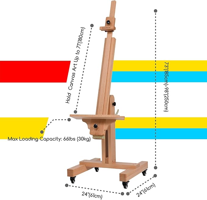 MEEDEN Large Art Easel for Painting: Solid Beech Wood Heavy Duty Artist Easel for Adults Beginner Painters - Professional Painting Easel with Tilts Flat can Holds Canvas Art Up to 71" for Art Studio