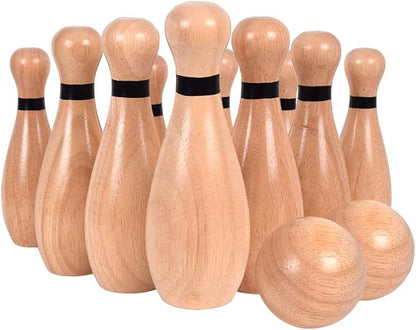 NI-ROU Outdoor Giant Lawn Bowling Games Rubber Wooden Lawn Set Fun Sports Games Outside or Indoor for Family Adults and Kids Backyard Skittles Carrying Bag with 10 Pins and 2 Balls
