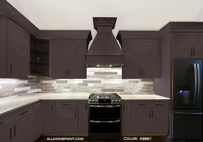 ALL-IN-ONE Paint, Durable cabinet and furniture paint. Built in primer and top coat, no sanding needed. Includes our 30 featured color card - Abbey (warm gray), Gallon