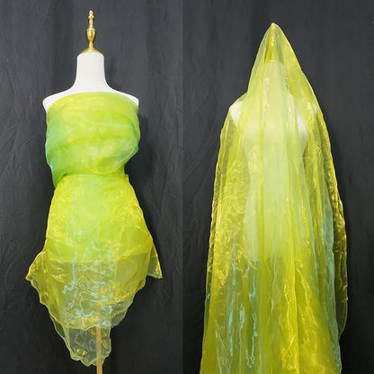 Two-Tone Iridescent Holographic Organza Fabric - 11 Yards | Lightweight Sheer Gauze Voile Tulle | for Dresses, Party Decor, DIY Crafts, Shiny Backdrops(Shimmery Light Green-Yellow)