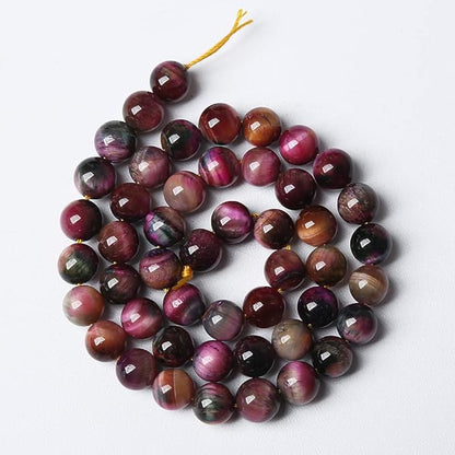 48pcs 8mm Top AAA Natural Tiger Eye Beads for Jewelry Making Rose Red Starry Sky Tiger Eye Stone Round Loose Beads DIY Bracelet Necklace Earrings