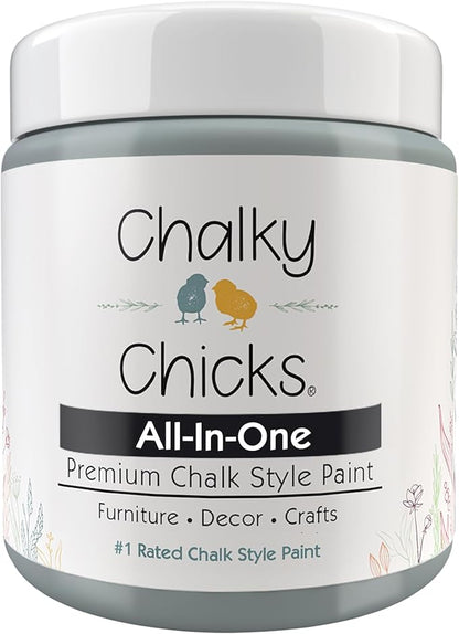 Chalky Chicks 8 Fl Oz Matte Overcast (Blue Gray) Chalk Paint for Furniture Without Sanding - No Prep Furniture Paint No Sanding All in One for Crafts, Wood, Walls, Cabinet, Metal, Dresser, Farmhouse