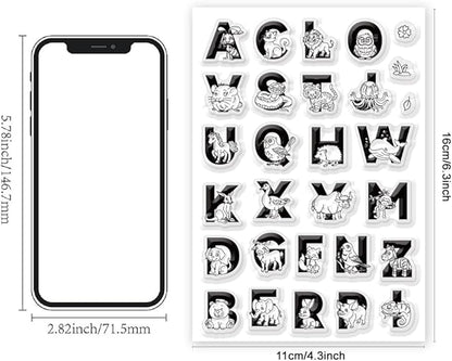 Cute Animals 26 Alphabet Clear Stamps for Card Making Decoration Cute Dog Alphabet Clear Stamps for Scrapbooking Lovely Animals Clear Stamps Educational Gifts for Playroom Classroom