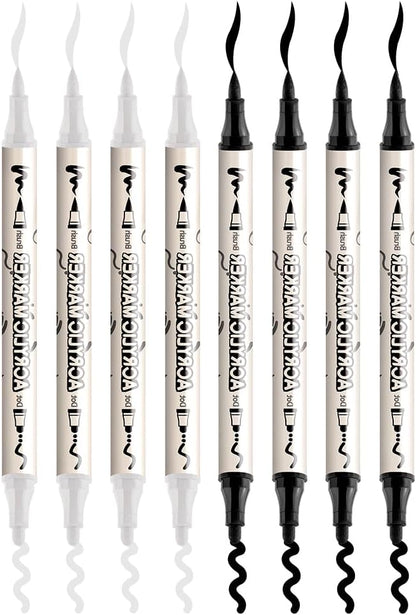 TRANSON 4 Black and 4 White Paint Markers Brush and Bold Dual-tip Acrylic Paint Marker Set for Rock Painting Glass Canvas Wood Leather Ceramic Painting