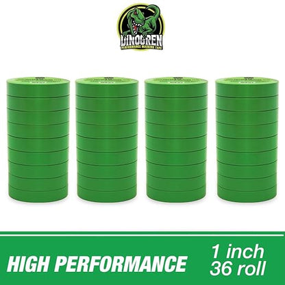 LAUCO DINOGREN High Performance Green Masking Tape for Car Paint, Detailing, & Auto Body - Heat & Water Resistant, Multi-Purpose (1 Inch x 60 Yards, 36 Rolls/Case)