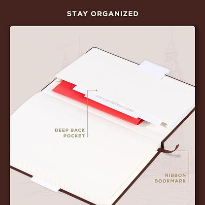 Beechmore Books A5 Sketch Book – 5.8"x8.3" Premium Vegan Leather Hardcover Sketchbook, 96 Thick 300gsm Perforated Ivory Pages, Ideal for Sketching, Watercolor & Mixed Media, Includes Back Pocket