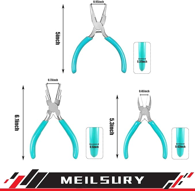 3-Piece jewelry pliers set includes a 6-in-1 bail making looping pliers, nylon jaw pliers, and Wire Looping and Bending plier tools for crafting, beading, and repairing