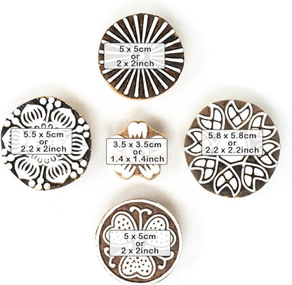 Hashcart Wooden Indian Traditional Design Printing Stamps/Blocks for Printing Saree Border/Dresses/Craft Card Making/Scrapbook/Clay Pottery (Set of 5)