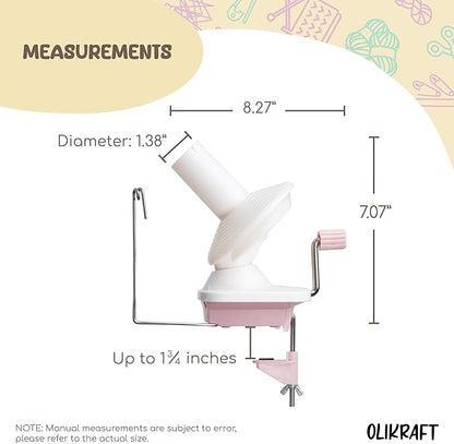 Olikraft Manual Yarn Winder | Yarn Ball Winder, Roller, Baller Crochet Spinner for Crocheting | Clamp for 1 3/4" Surfaces | Create Cakes up to 4oz