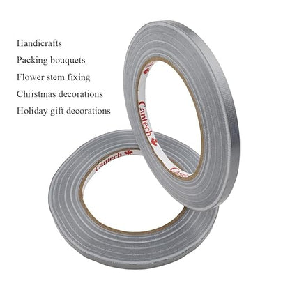 HAHIYO Silver 0.25Inch Wide Floral Tape, Waterproof Florist Tape Flower Wrap Adhesive Waterproof Decorative Tape for Bouquet Stem Wrapping Flower Arranging Craft, 2Rolls 200Feet/66Yard Total