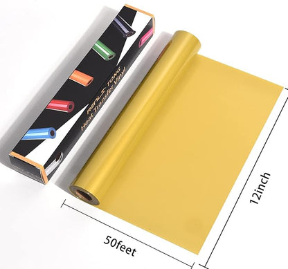 RENLITONG Gold HTV Iron on Vinyl 12Inch by 50ft Roll - Easy to Cut & Weed for Heat Vinyl Design