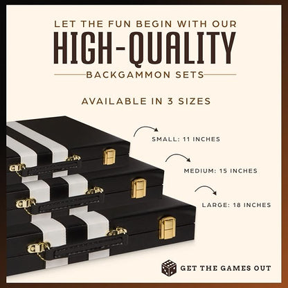 Get The Games Out Backgammon Set, Classic Board Game Case, 2 Players, Includes Strategy & Tip Guide, Perfect for Parties and Family Game Nights - Large, Black