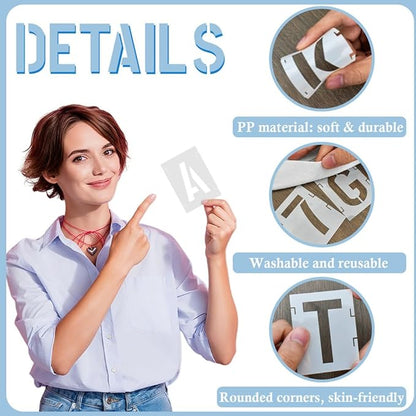 2 Inch 42 Pcs Reusable Letter Number Symbol Stencils, Plastic Painting Templates for Wood Wall Fabric Rock Chalkboard Signage School Door Porch DIY Art Craft Decoration Projects