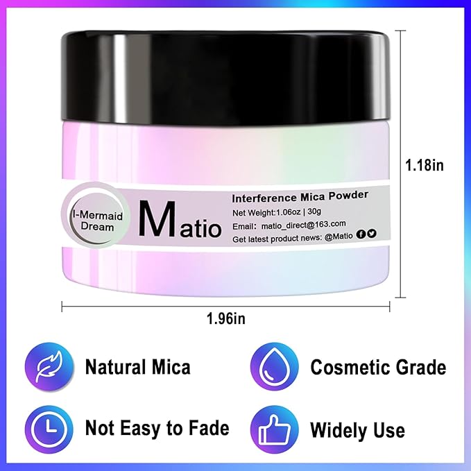 Matio Interference Mica Powder, 1.06oz/ 30g Missing Twilight Chrome Powder, Pearlescent Effect Color Shift Pigment for Epoxy Resin, Makeup Shimmer, Nail Polish,Soap Dye,Candle Making,Paint