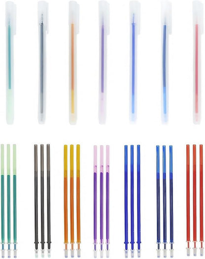 7-Color Heat Erasable Fabric Markers with 21 Refills, Extra-Fine 0.5mm Tip for Sewing, Quilting, Embroidery, Crafts & DIY Projects
