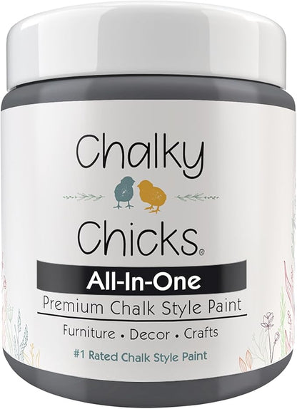 Chalky Chicks All-in-One Chalk Paint for Furniture or Cabinet - 4Fl Oz - Matte Finish Nailed It (Blueish Gray) for Metal, Wood Furniture Paint - No Sanding All-in-One for Home Decor & Crafts, USA Made