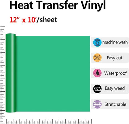 RENLITONG Light Green HTV Iron on Vinyl 12Inch by 10ft Roll Heat Transfer Vinyl for T-Shirt HTV Rolls for All Cutter Machine - Easy to Cut & Weed for Heat Transfer Design