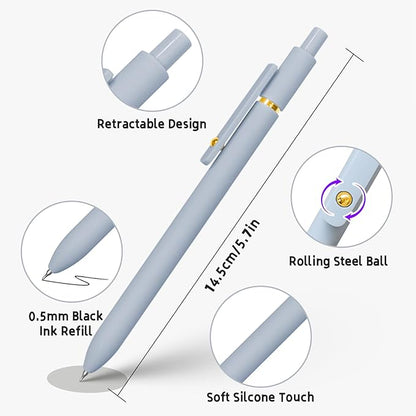 12 Pcs Gel Pens 0.5mm Quick Dry Black Ink Pens Fine Point Smooth Writing Pens, Cute Office and School Supplies Gifts for Women Teacher Students (12 Pcs Morandi Gold and Silver)