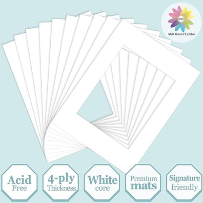 MBC Mat Board Center, 10 Pack 12x16 for 8.5x11 White Picture Mats Frame Mattes, Bevel Cut, Acid Free, 4-ply Thickness