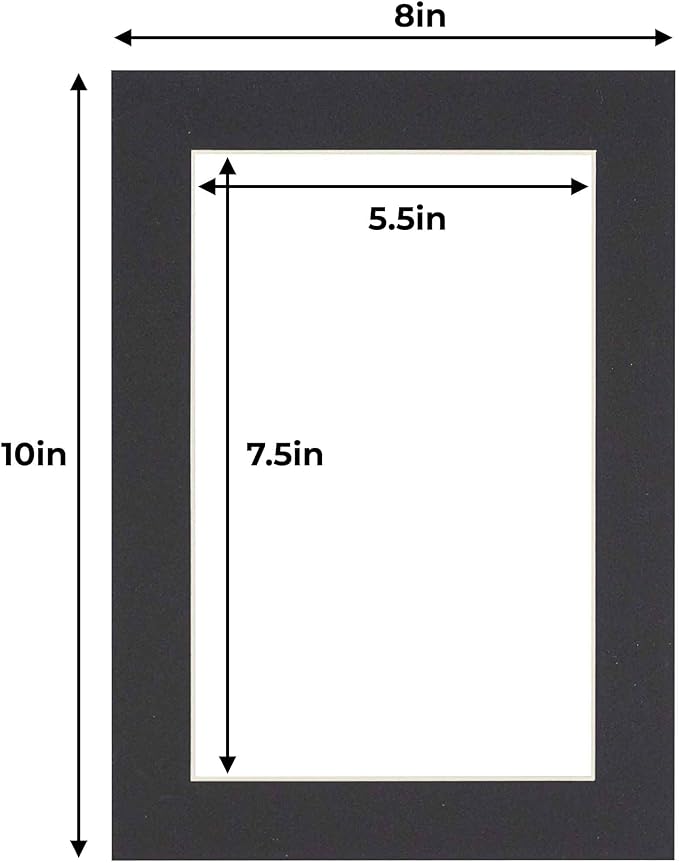 6x8 Mat for 8x10 Frame - Precut Mat Board Acid-Free Show Kit with Backing Board, Clear Bags, Black Photo Matte Made to Fit a 8x10 Picture Frame Matboard, Pack of 100