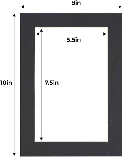 6x8 Mat for 8x10 Frame - Precut Mat Board Acid-Free Black 6x8 Photo Matte Made to Fit a 8x10 Picture Frame, Premium Matboard for Family Photos, Show Kits, Art, Picture Framing, Pack of 25 Mats