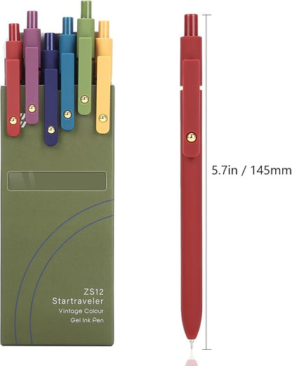 FIOVER Gel Pens, 6pcs 0.7mm Fine Point Black Ink, Smooth Writing Pens for Journaling, Nurse Aesthetic Cute Office School Supplies, Gifts for Women and Men (6Pcs Gold Vintage -Black ink)