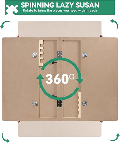 1500 Pieces Rotating Puzzle Board with Drawers and Cover, 34.4"x24.2" Portable Wooden Jigsaw Puzzle Table for Adults and Teens, Puzzle Board with Lazy Susan & Felt, Christmas Birthday Gift
