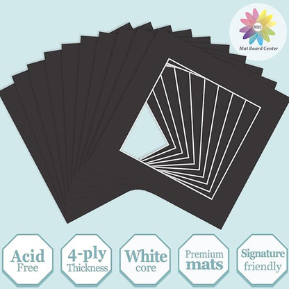 MBC Mat Board Center, 10 Pack 8x8 for 6x6 Black Picture Mats Frame Mattes, Bevel Cut, Acid Free, 4-ply Thickness