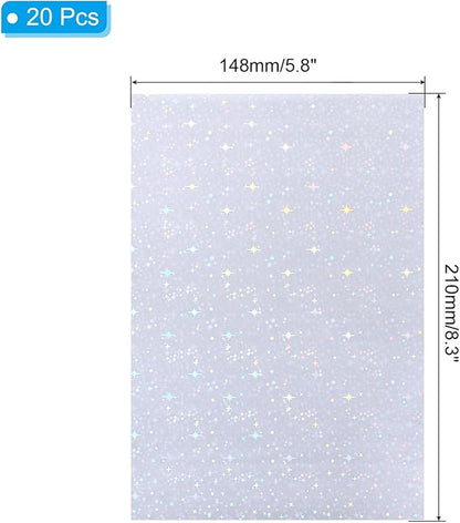 PATIKIL 8.3x5.8" Holographic Sticker Paper, 20Sheets A5 Polypropylene Self-Adhesive Transparent Waterproof Laminate Overlay Film for Photo Cards Scrapbook Decorations, Starlight