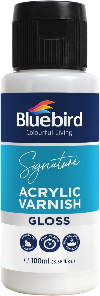 BLUEBIRD Signature Varnish for Acrylic Painting, Gloss, 3.4 Fl Oz (100ML), Non-Yellowing, Non-Toxic, Anti-Crazing, Gloss Varnish for Pro Artists, Hobby Painters & Kids