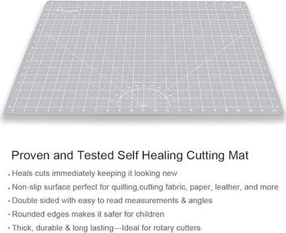 HEADLEY TOOLS 18" x 24" Thickened Self Healing Cutting Mat, A2 Rotary Cutting Sewing Mat for Crafts, Double Sided 5-Ply Table Cutting Board for Fabric Quilting Leather Arts Hobby Project, Grey/Black