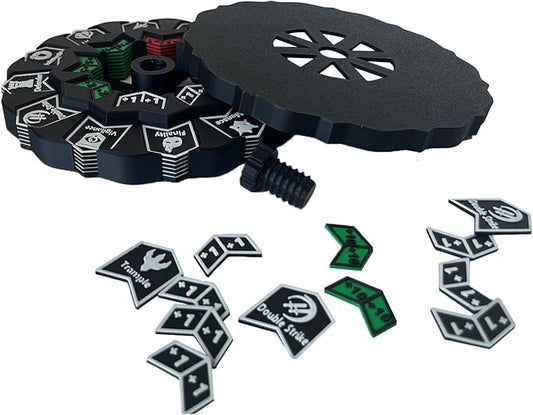 MTG Abilities Keywords Counter Wheel, Black Token Tracker 7.5 inch Diameter,123-Piece Keyword and Life Counter Bulk Tokens MTG, TCG, Cards Gaming Accessories