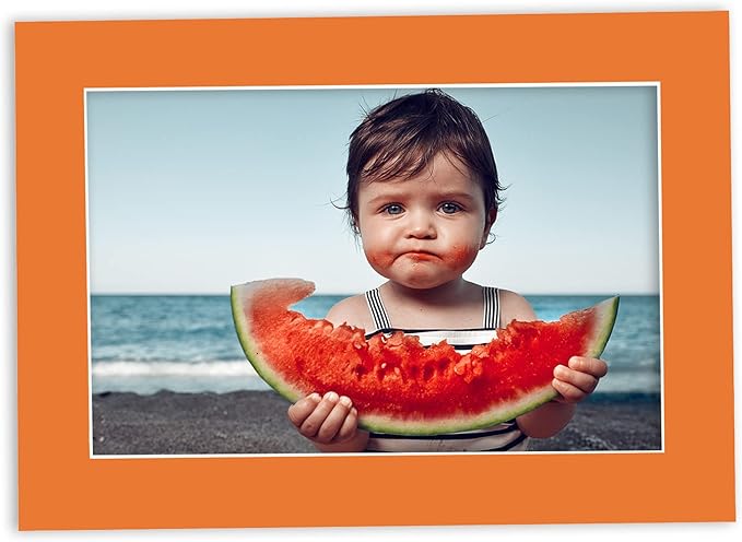 Pack of 25 Acid Free 8x10 Mats Bevel Cut for 5.5x8.5 Photos - Orange Precut Matboards With Backing Boards and Clear Photo Mat Bags For Pictures, Photos, Framing - 4-ply Thickness