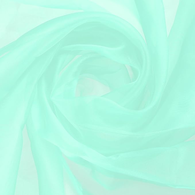 MECCANIXITY Iridescent Sheer Organza Fabric, 2 Yards x 59 Inches Solid Holographic Shiny Fabric Organza Cloth for Wedding, Curtains, Costume, Photo Background, Cyan