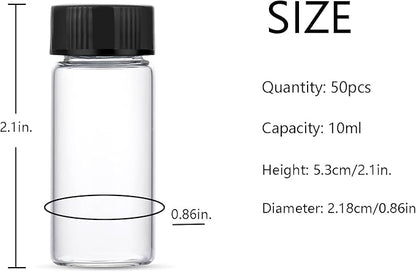 10ml Clear Small Glass Vials 50pcs with Screw Caps(50pcs)
