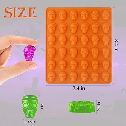 Sakolla Skull Candy Molds Silicone, 2 Pack 36 Cavity Non-Stick Halloween Gummy Molds for Chocolate, Candy, Jelly, Ice Cube, Dog Treats