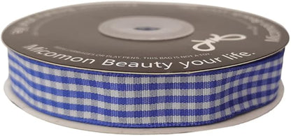 Blue and White Woven Edge Plaid Ribbon 100% Polyester Gingham Ribbon 25 Yards Each Roll (5/8", Blue)