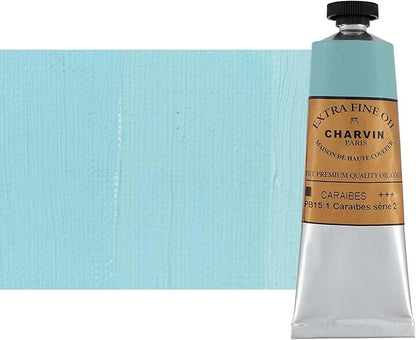 Charvin Extra Fine Oil Paint, Caribbean Blue 60 mL - Triple-Milled, Rich Texture, Poppy Oil-Based, Light-Fast, Handmade, Archival Quality