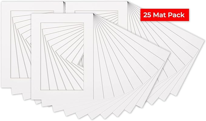 5.5x8.5 Mat for 8.5x11 Frame - Precut Mat Board Acid-Free White 5.5x8.5 Photo Matte For a 8.5x11 Picture Frame, Premium Matboard for Family Photos, Show Kits, Art, Picture Framing, Pack of 25 Mats