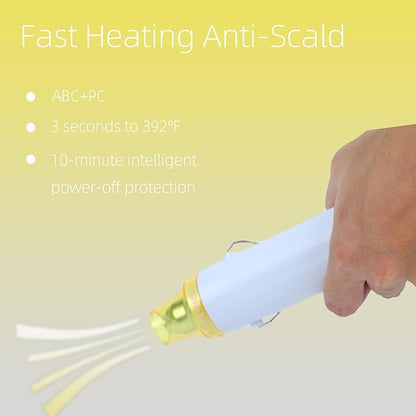 Heat Gun for Crafting, 110V 300W Handed Hot Air Gun, 3.28FT Ultra-Long Cable Portable Heat Gun with Stand and Power Cord for Shrinking Wrapping PVC, DIY Embossing and Drying Paint (White)