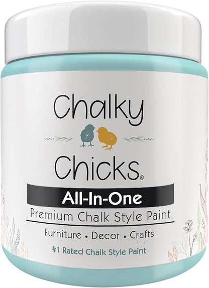 Chalky Chicks All-in-One Chalk Paint for Furniture or Cabinet - 8 Fl Oz - Matte Finish Rain Drop (Light Blue) for Metal, Wood Furniture Paint - No Sanding All-in-One for Home Decor & Crafts, USA Made