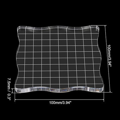 PATIKIL 4" x 4" Acrylic Stamp Block, Clear Stamping Block with Grid Lines Decorative Mounting Blocks Wave for Scrapbooking DIY Crafts Card Making