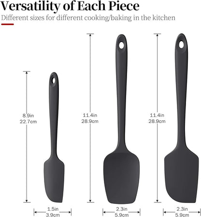 Heat Resistant Silicone Spatula Set of 3, Luxiwise 600ºF High Temp Baking Scraper Cooking Utensils Non-Stick BPA-Free for Seamless Mixing, Folding, Scraping with Rubber Kitchen Essentials (Black)