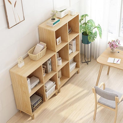 IOTXY Open Cube Low Bookcase - 3-Tier Freestanding Storage Display Cabinet Organizer with Legs for Home Office, 6-Cubes Open Shelf Short Bookshelf, Oak