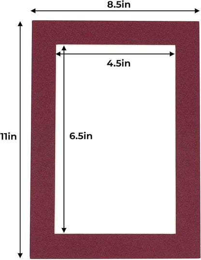 5x7 Mat for 8.5x11 Frame - Precut Mat Board Acid-Free Maroon 5x7 Photo Matte Made to Fit a 8.5x11 Picture Frame, Premium Matboard for Family Photos, Show Kits, Art, Picture Framing, Pack of 25 Mats