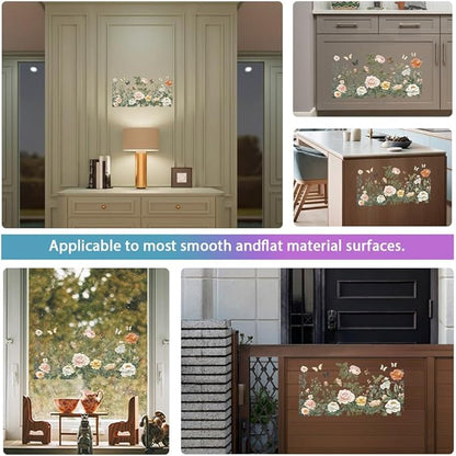 GLOBLELAND 4 Sheets Light Vintage Florals Furniture Transfer 11.8x5.9inch Butterflies Peonies Rub on Transfer Wildflowers UV Self-Adhesive Stickers Wall Art Craft for Bedroom Living Room Desk Table
