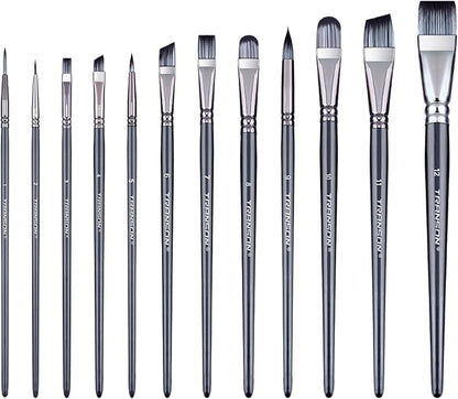 Transon Artist Paint Brush Set of 12 for Watercolor Acrylic Gouache Oil and Tempera Painting